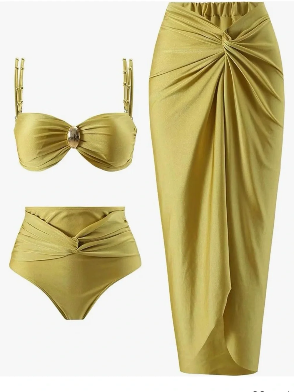 Gold Twist-Detail Three-Piece Women's Swim Set